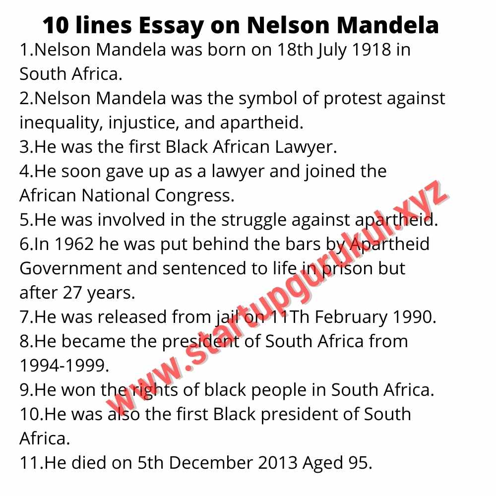 10 lines Essay on Nelson Mandela