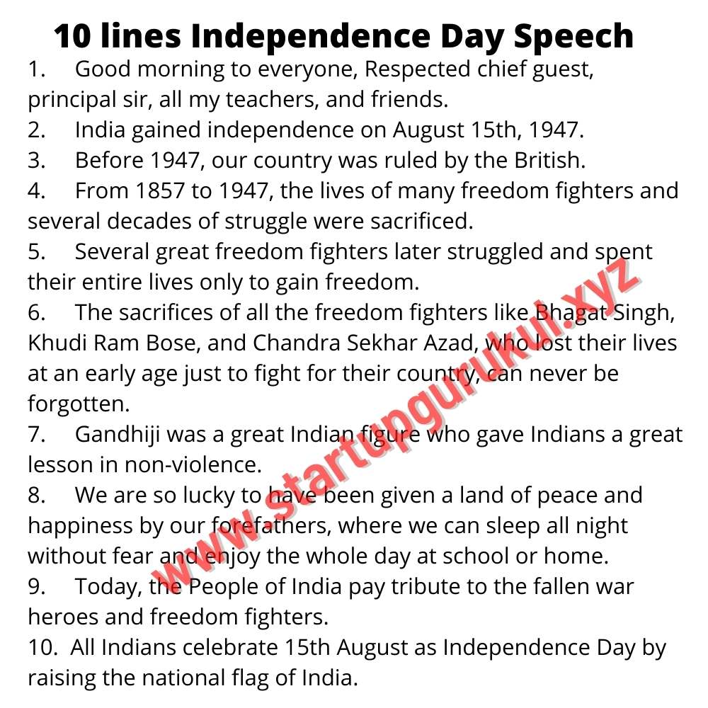 10 lines Independence Day Speech